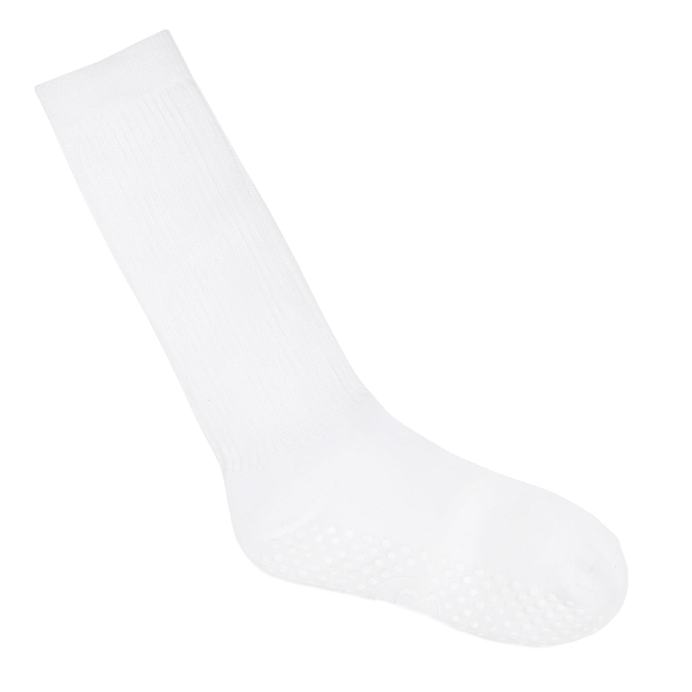 White Cotton Scrunch Grip Socks - On Model Side View | Your Reformer