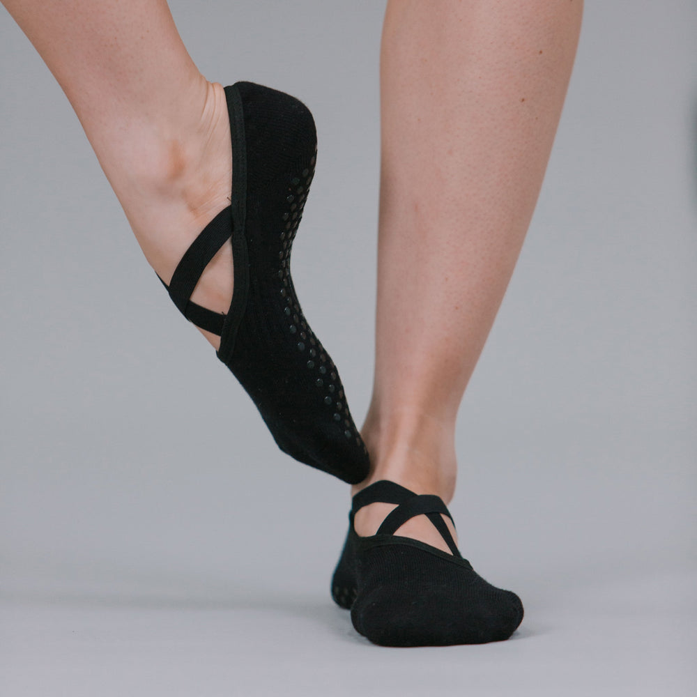 Black Ballet Grip Socks - On Model Side View | Your Reformer