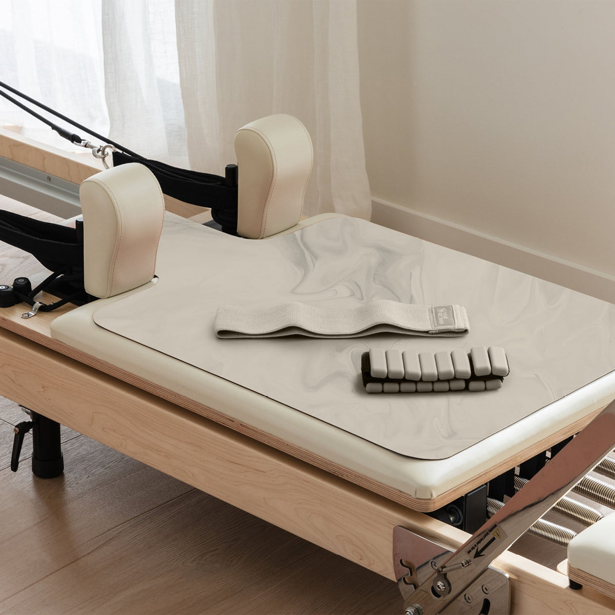 Beige Wash Reformer Pack on Pilates Reformer - Side Angle | Your Reformer