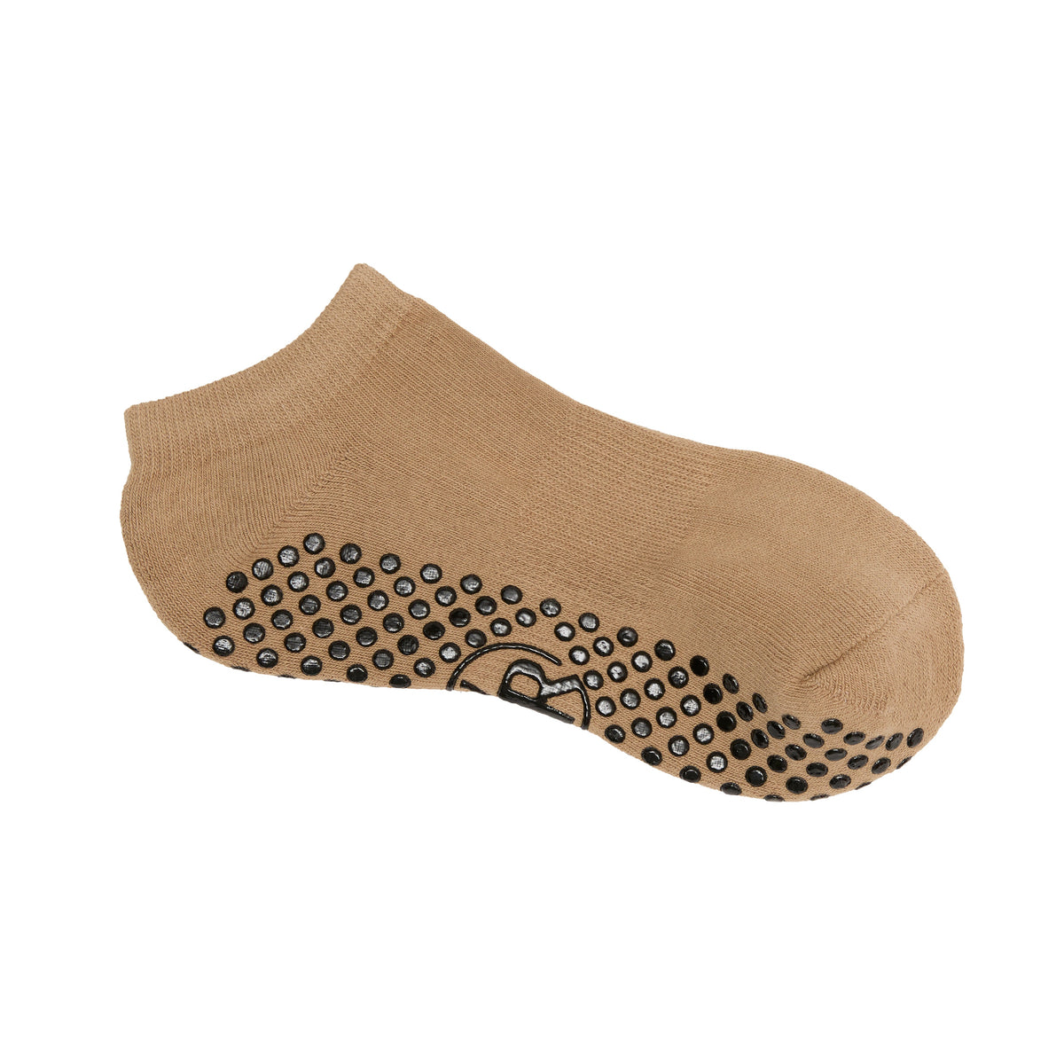 Camel Brown Ankle Grip Socks - Flat Lay Side View | Your Reformer