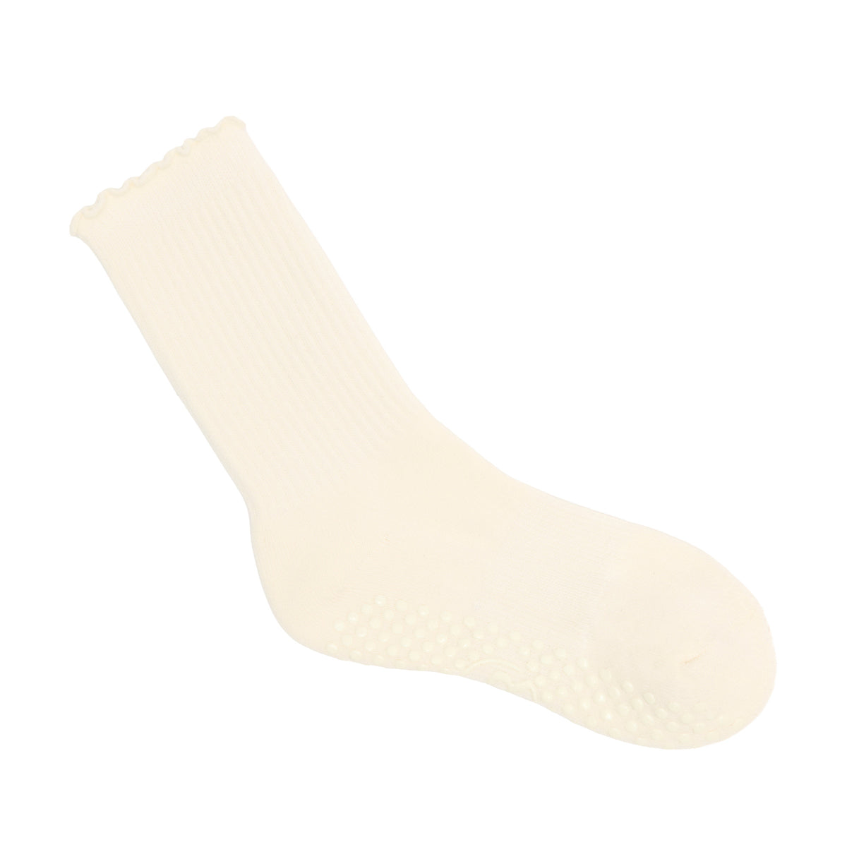 Cream Frill Crew Grip Socks - Side View | Your Reformer