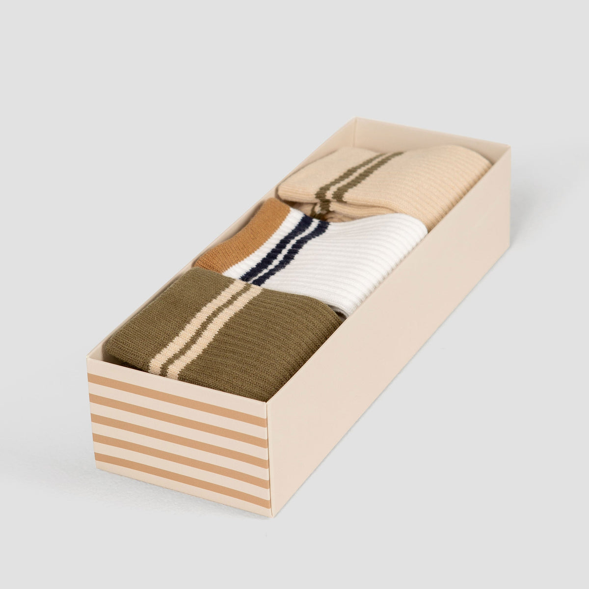 Earth Tone Crew Grip Sock Bundle - Flat Lay in Wooden Box | Your Reformer