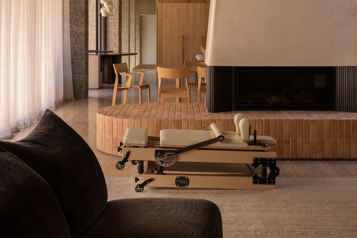 Maple Wood Pilates Reformer - Ivory Upholstery in Contemporary Living Space | Your Reformer