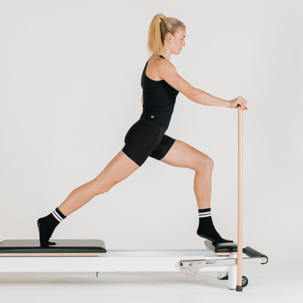 Natural Wood Pilates Gondola Pole - In Use Side View | Your Reformer