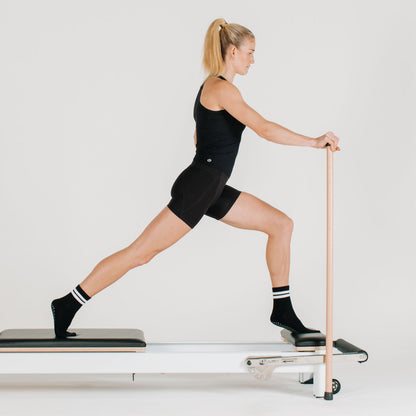Natural Wood Pilates Gondola Pole - In Use Side View | Your Reformer