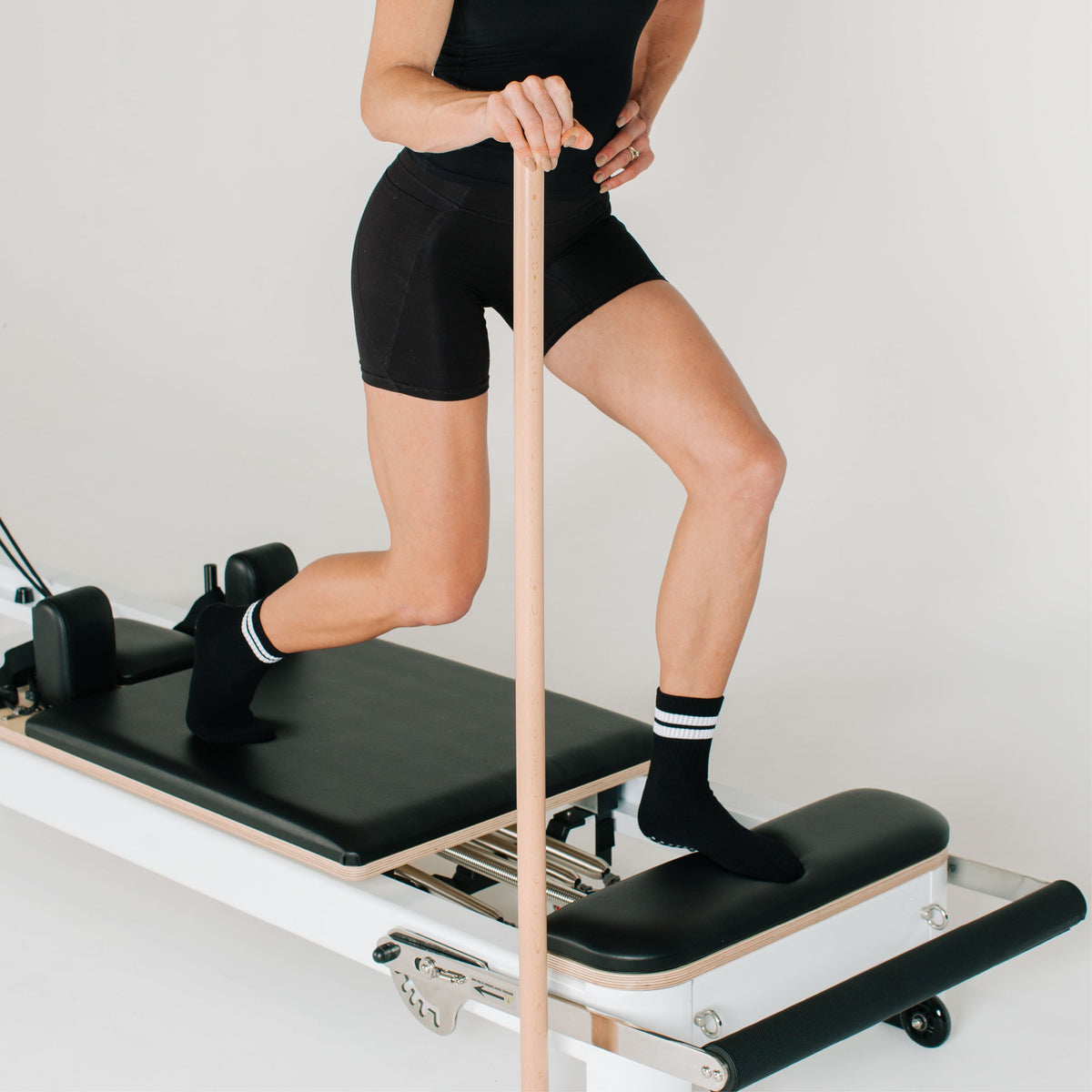 Natural Wood Gondola Pole - Reformer Exercise Position | Your Reformer