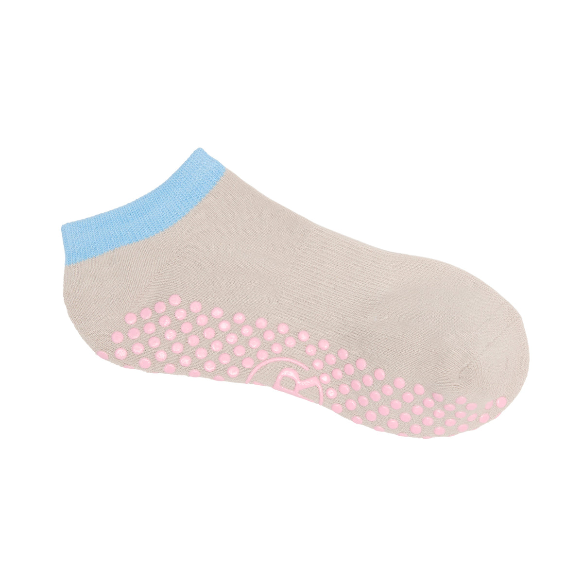 Grey Pink Blue Ankle Grip Socks - Flat Lay Side View | Your Reformer