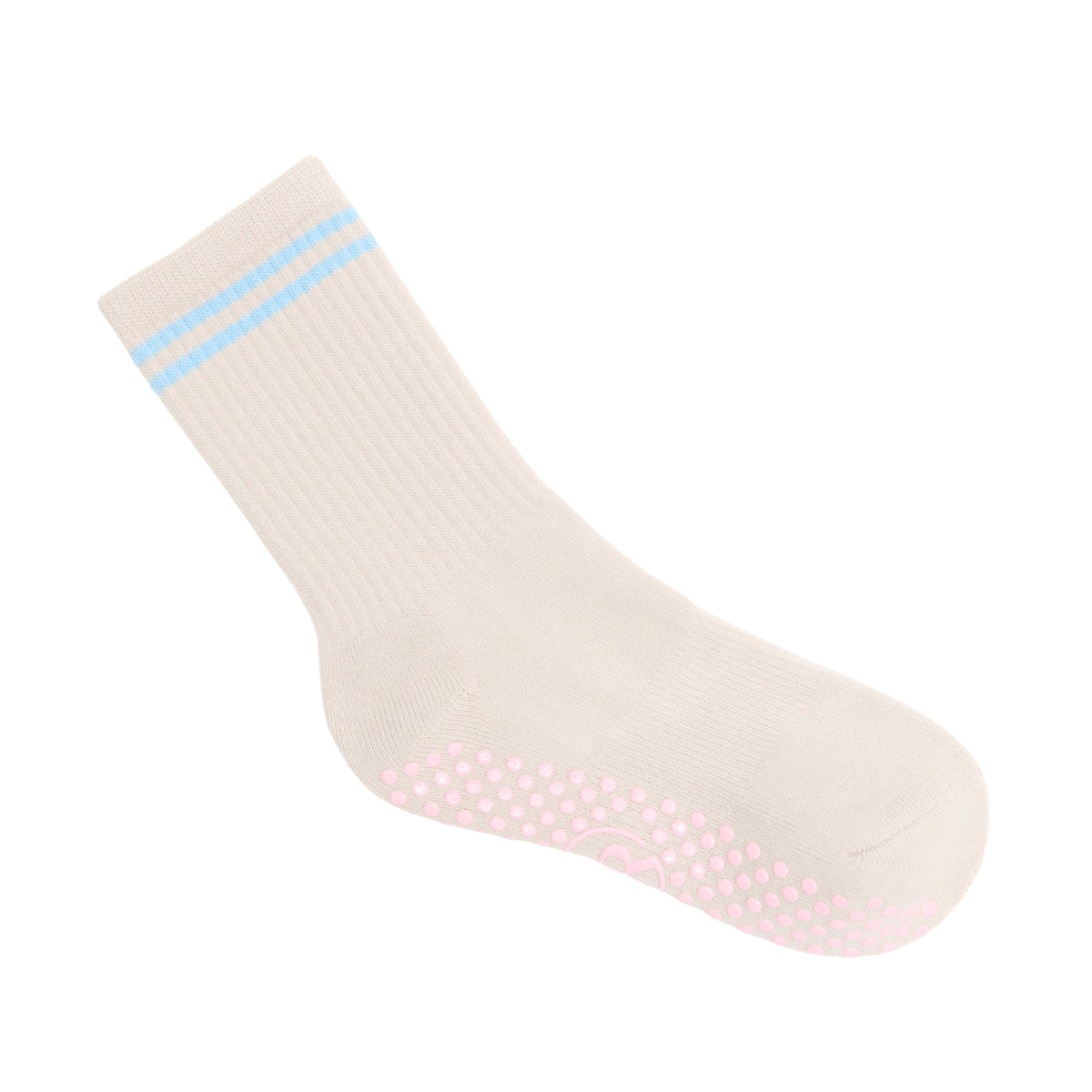 Grey Pink Blue Crew Grip Socks - Side View | Your Reformer