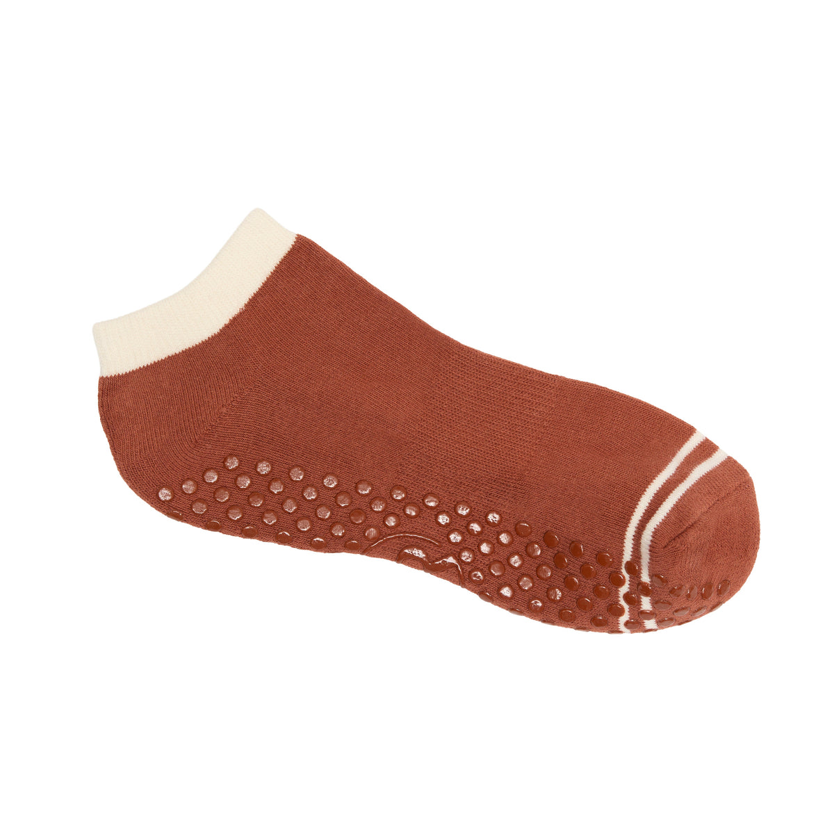 Rust Orange Ankle Grip Socks - Flat Lay Bottom View | Your Reformer