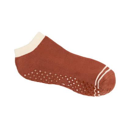 Rust Orange Ankle Grip Socks - Flat Lay Bottom View | Your Reformer