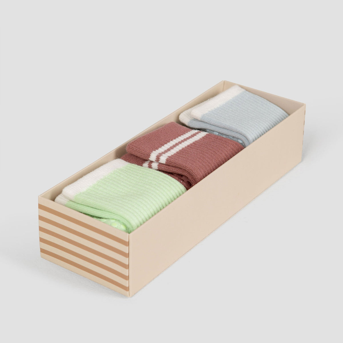 Pastel Crew Pilates Grip Sock Bundle - Flat Lay in Wooden Box | Your Reformer