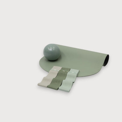 Sage Green Home Pilates Kit with Mat, Ball and Resistance Bands - Product Layout | Your Reformer