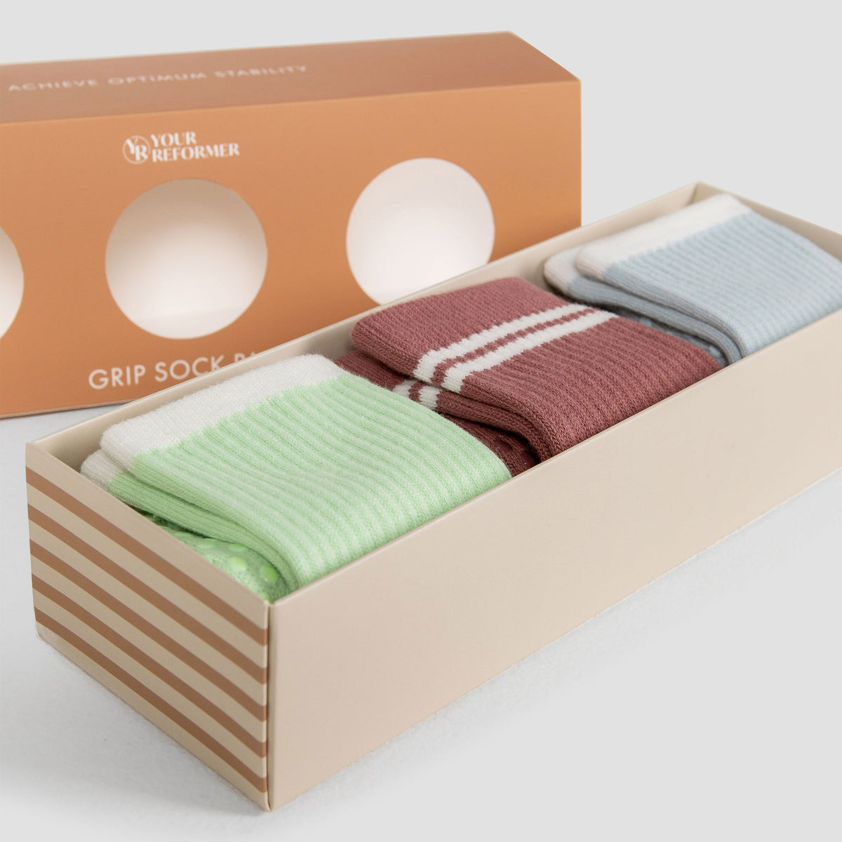 Pastel Grip Sock Pack with Branded Box - Product Display | Your Reformer