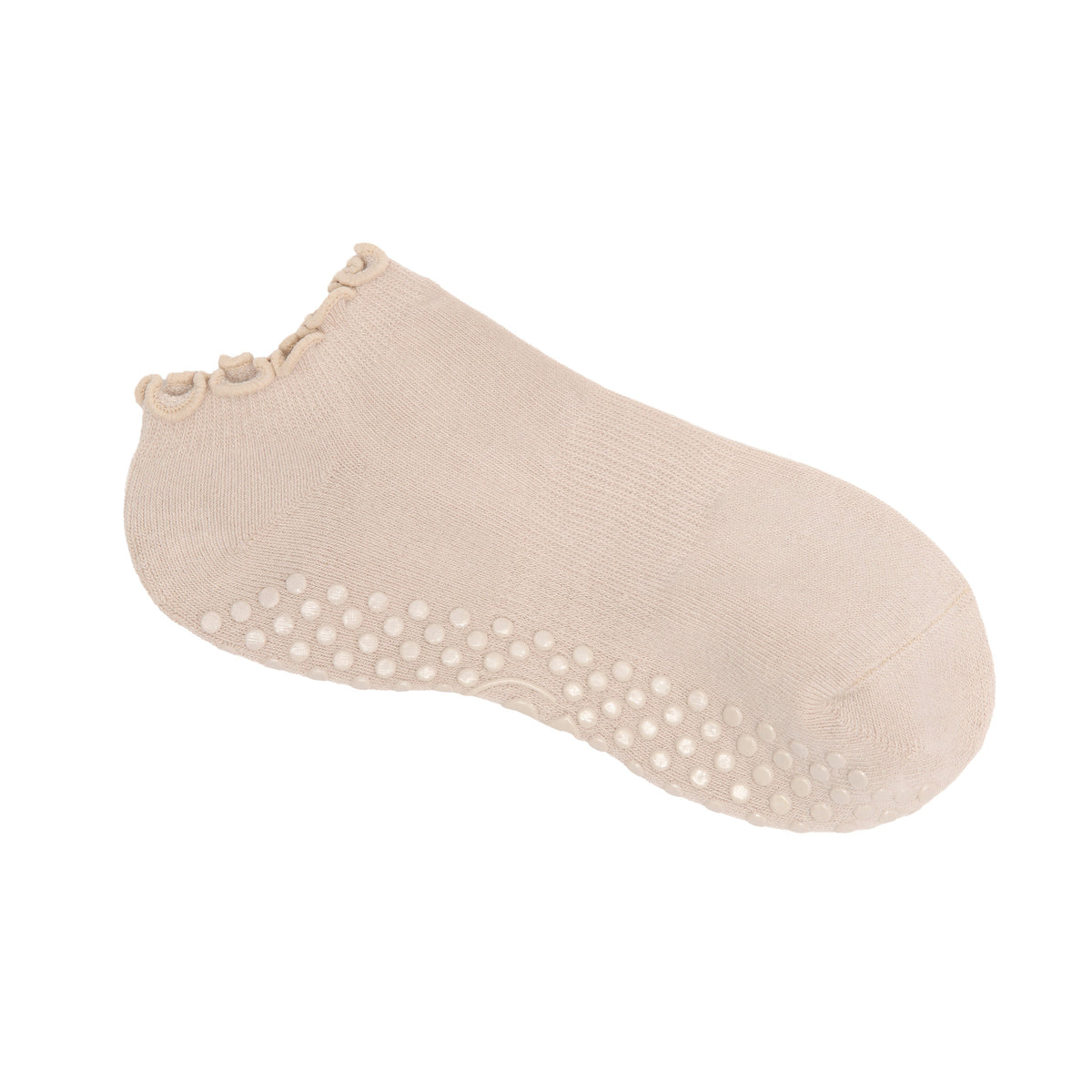 Taupe Frill Ankle Grip Socks - Side View | Your Reformer