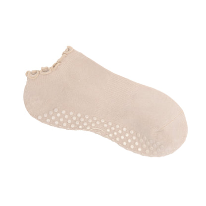 Taupe Frill Ankle Grip Socks - Side View | Your Reformer