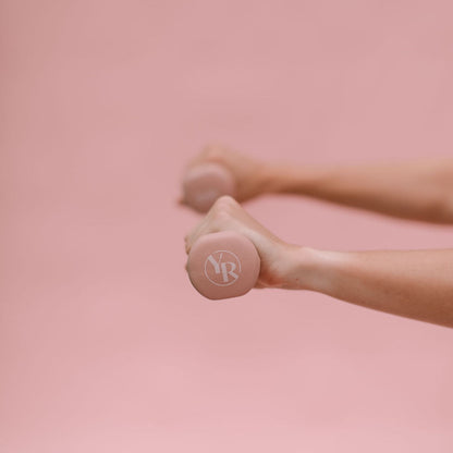 Blush Pilates Hand Weights in Use - Close-Up Detail | Your Reformer