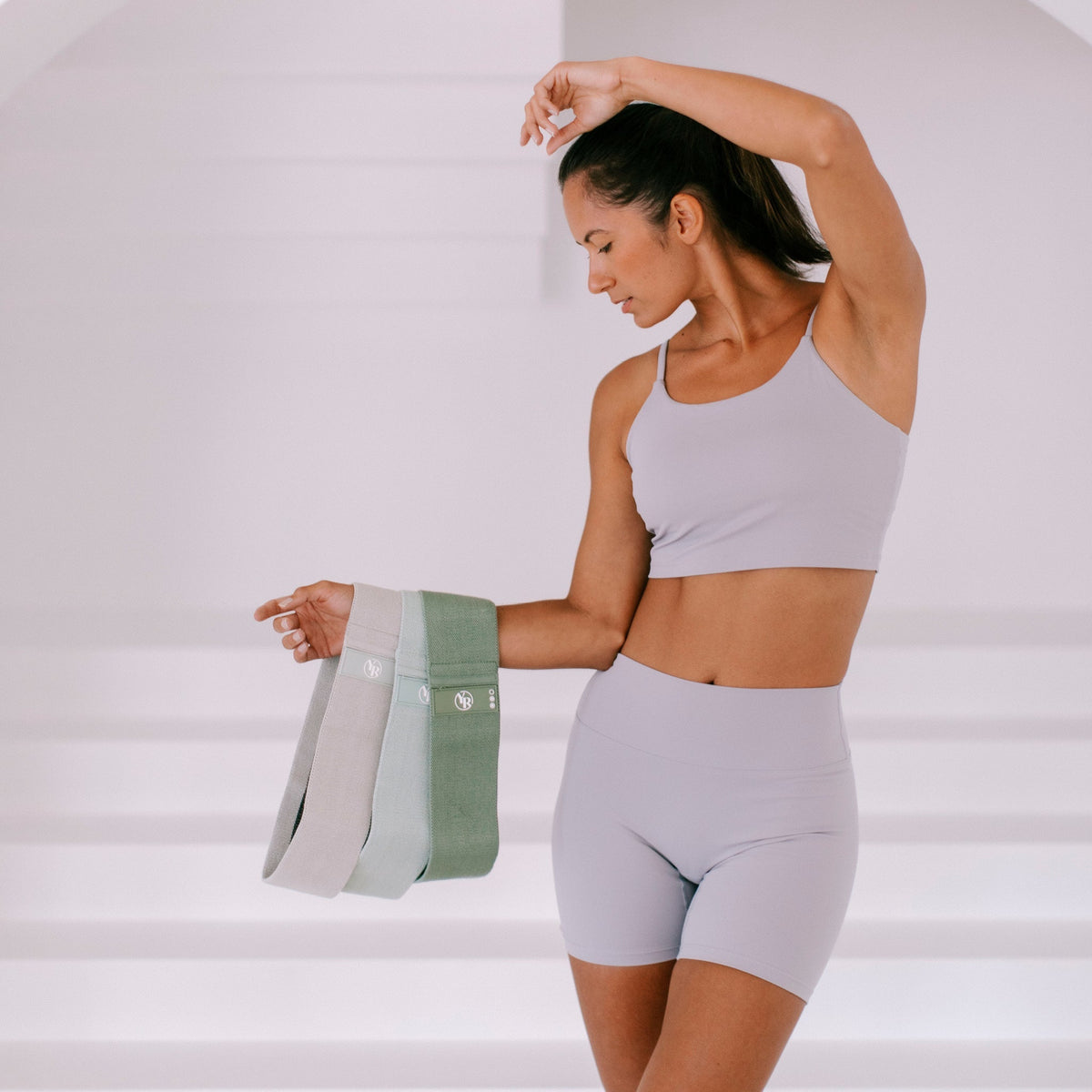 Sage Fabric Resistance Bands - On Model Stretch | Your Reformer