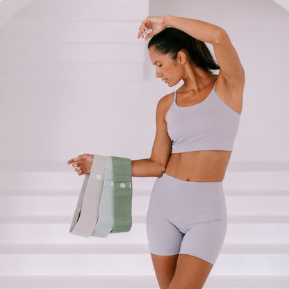 Sage Fabric Resistance Bands - On Model Stretch | Your Reformer
