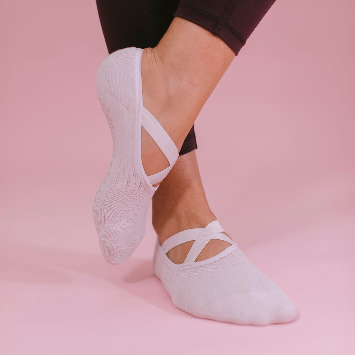 Soft Grey Ballet Grip Socks - Movement Action Shot | Your Reformer